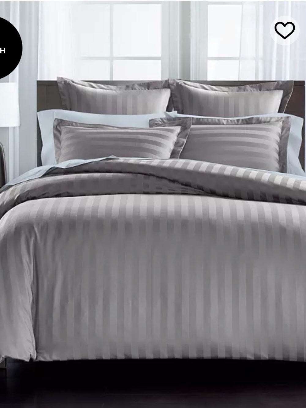 Charter Club 550 Thread Count 100% Cotton Gray Stripe Full/Queen Duvet Cover